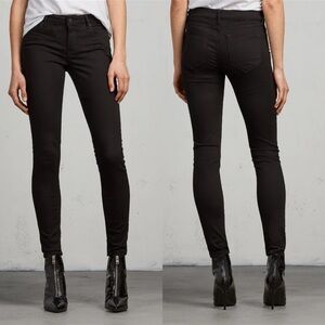 AllSaints Mast‎ Jeans Jet Black Womens Size 29 Minimalist Stretch Denim